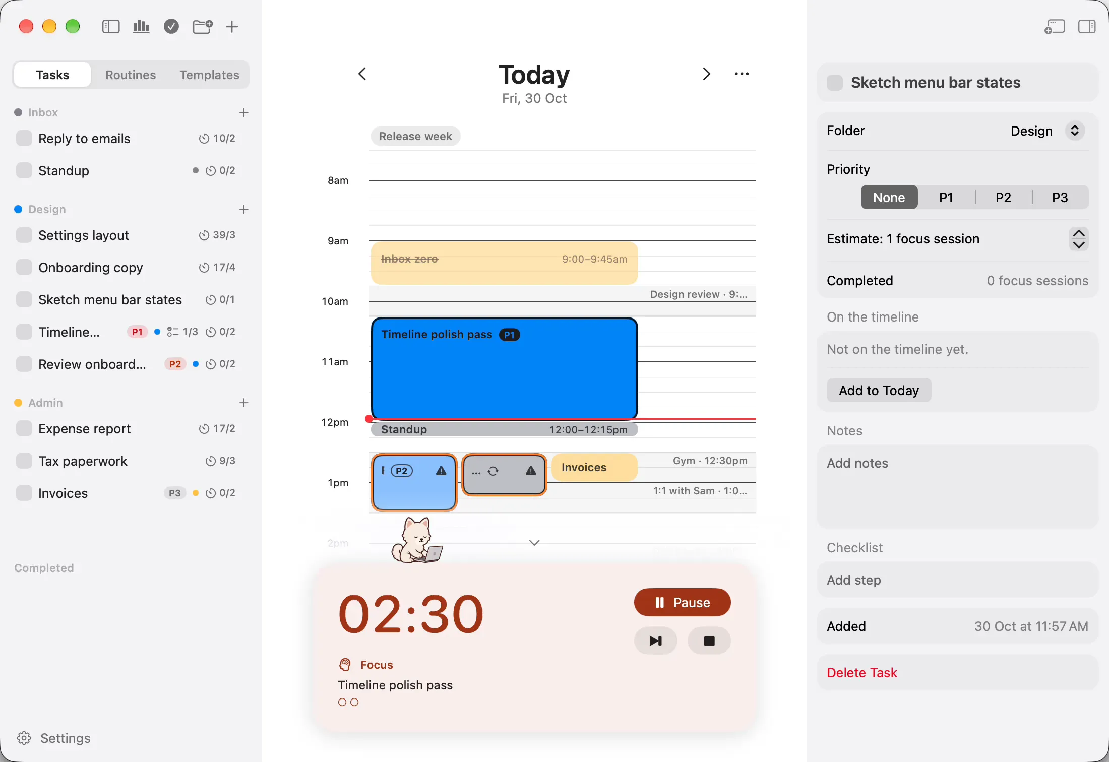 A new folder, Launch, is named and given a colour, then a task is moved into it